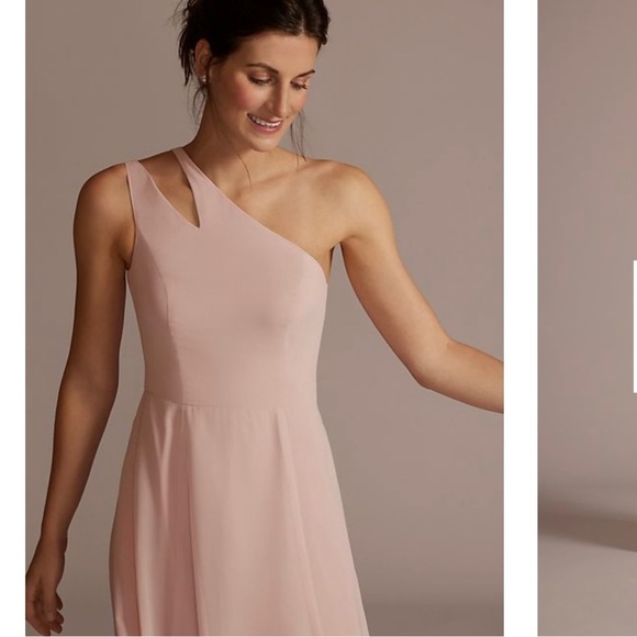 Davids Bridal Chiffon One-shoulder cutout bridesmaid dress - Picture 3 of 5